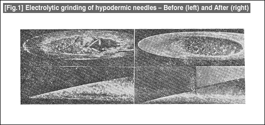 [Fig.1] Electrolytic grinding of hypodermic needles - Before (left) and After (right)