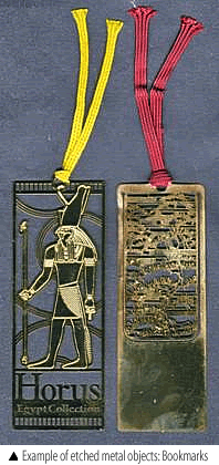 Example of etched metal objects: Bookmarks