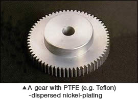 A gear with PTFE (e.g. Teflon) -dispersed nickel-plating
